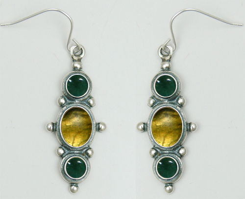 Sterling Silver Drop Dangle Earrings With Citrine And Fluorite